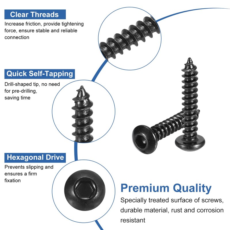 sourcing map Hex Socket Self Tapping Screws, M3 x 16mm