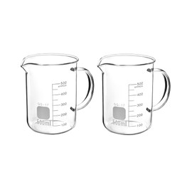 QWORK Beaker with Handle, 500ml Measuring Cup, Borosilicate Glass,Beaker Mug with Pouring Spout, 2 Pack