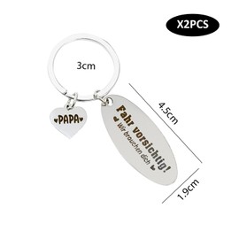 USHXVG 2 Pieces Drive Carefully Keychain, Stainless Steel Keychain, Car Keychain, Creative Keychain, Driver Keychain, Gift for Dad (Silver)