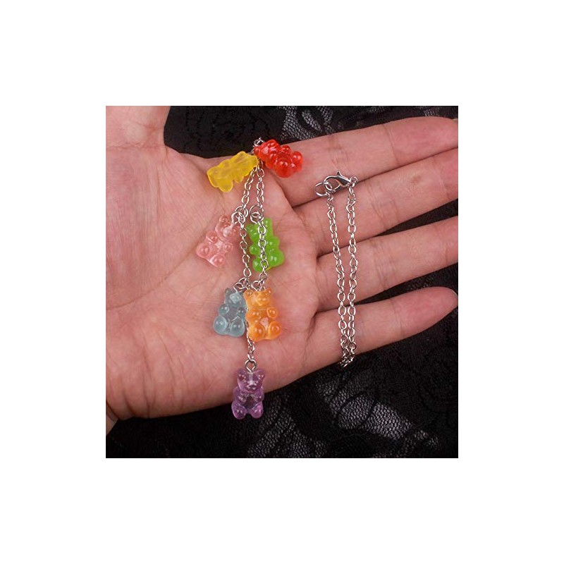 Creative Cute Gummy Bear Necklace Colorful Resin Bear Pendant Layered