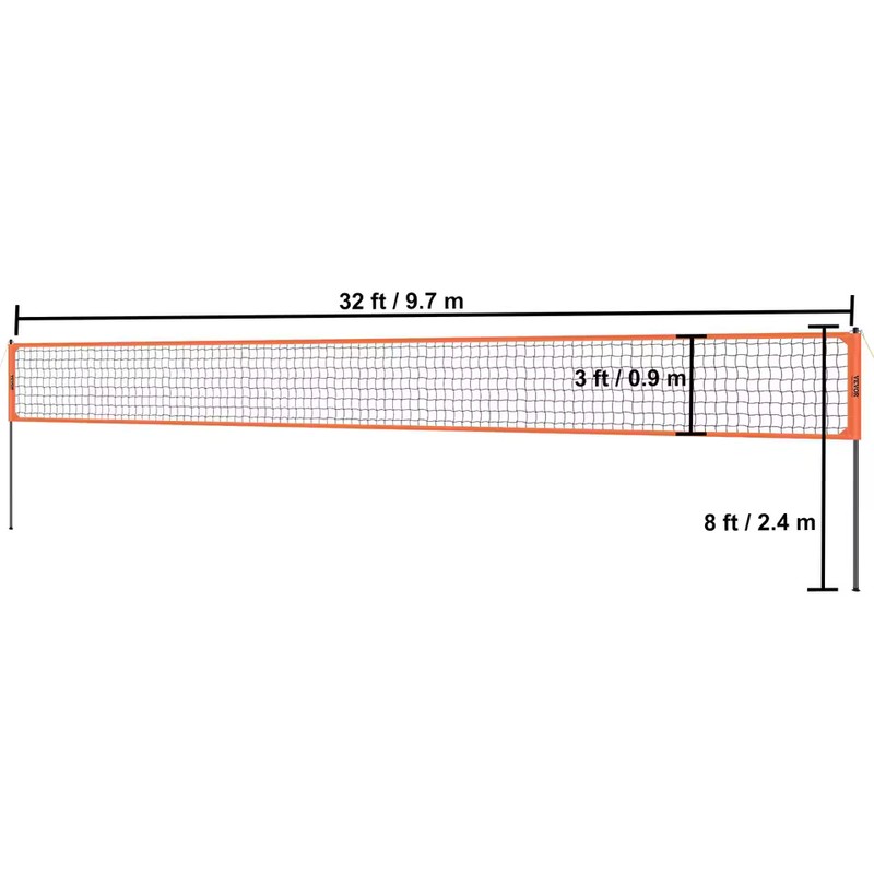 Adjustable Outdoor Volleyball Net System with Steel Poles, Ball, Pump,