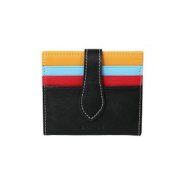 grande 3803 Genuine Leather Card Holder For Women and Men Slim Minimalist Card Case Small Snap Wallet (Black Multicolor)