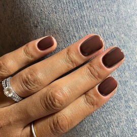 Stbisen Press on Nails Short Square, Chocolate Brown Fake Nails Kit, Fashion Glossy Acrylic Press on Nails, Natural Stick on Nails, Thick Reusable Glue on Nails Short Press on Nails for Women