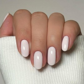 White Press on Nails Short Oval, SXVME Solid Color Acrylic Fake Nail Short Round, Milky White False Nail Press ons Handmade of Gel, Natural Full Cover Glue on Nails For Women Daily Wear 24Pcs