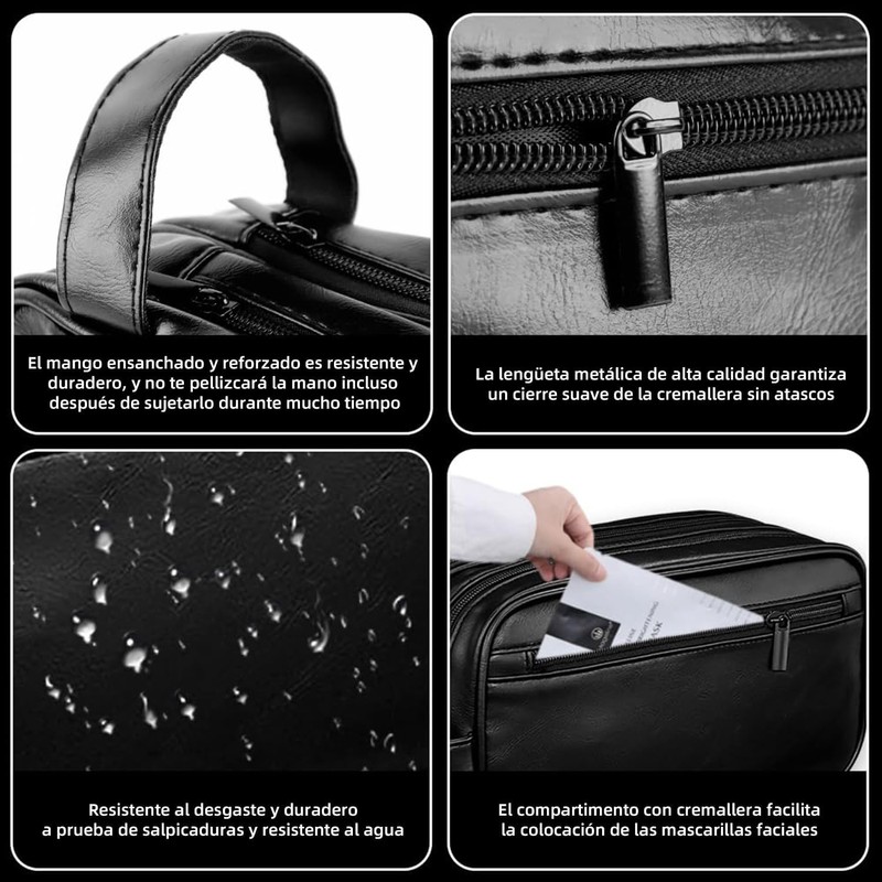 Neceser para Hombre Impermeable, 3 Compartimentos, 27×14×10 cm (Negro)