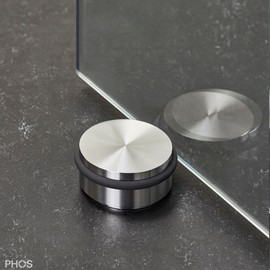 PHOS Design Floor Door Stop, 0.9 kg, Matte Stainless Steel, No Assembly, Diameter 70 x 30 mm, Non-Slip Door Buffers, Rubberised for Any Surface, Heavy Door Stop, Silver, Made in Germany