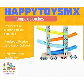 HAPPYTOYSMX Rampa de Coches Juguete, Didactico, Infantil, Madera, Rampas de Coches, Juego de Coordinación,