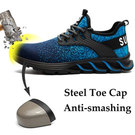 SUADEX Steel Toe Sneakers for Men Women Indestructible Work Shoes Lightweight Comfortable Safety Sneakers Slip-Resistant Composite Toe Shoes for Construction Blue