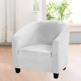 MIFXIN Tub Chair Slipcover Velvet High Stretch Club Chair Cover Spandex Elastic Armchair Couch Cover Sofa Furniture Protector for Living Room Hotel Bar Counter (White)