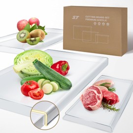 3PCS Acrylic Cutting Board with Counter Lip, Clear Cutting Boards for Kitchen,Non Slip Cutting Board for Countertop, Kitchen Gadgets, Minimalist Counter Decor, Kitchen Decor, Cutting Board Set 3PCS