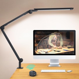 LED Desk Lamp with Clamp, Ultra-Bright Dual Light Architect Desk Light with Adjustable Swing Arm, Eye-Caring 4 Color Modes Stepless Dimming Task Table Lamp for Home Office Reading Study & Workbench
