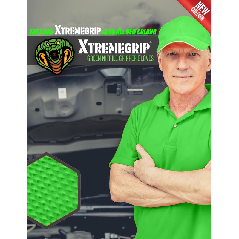 Xtremeauto Nitrile Gloves - Disposable Gloves, Diamond Grip Green -