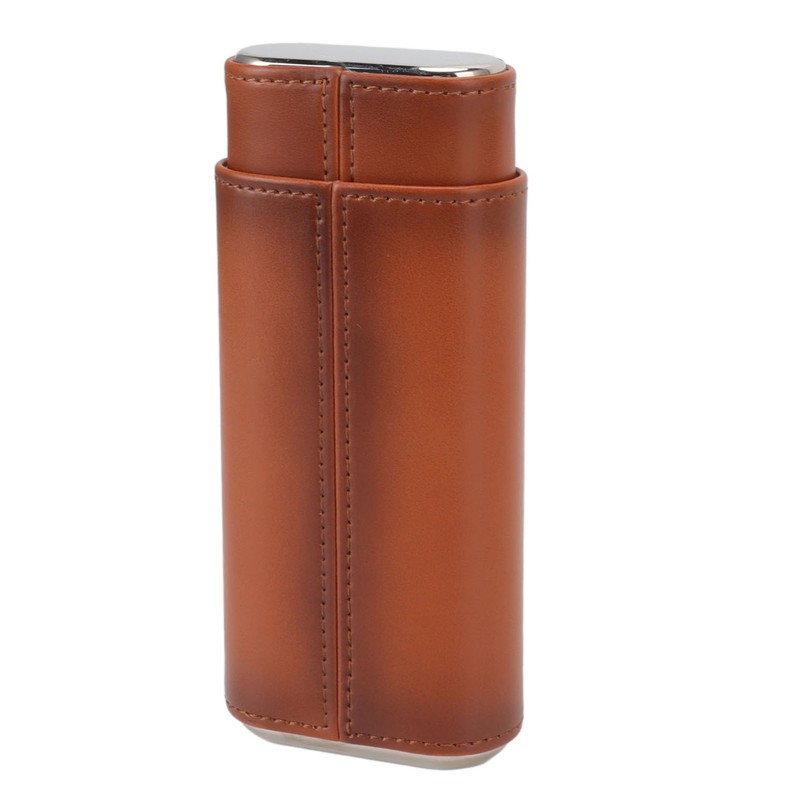 3 Finger Cigar Case Iron Cover Portable Soft Glossy Leather