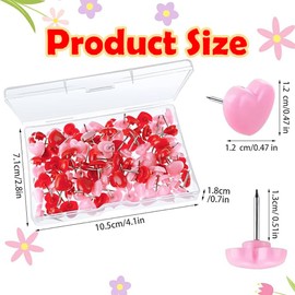 50 Pcs Heart Push Pins,with Storage Box, Love Heart Push Pins for Bulletin Board, Pin Board, Cork Board, Foam Board, Map Calendar, Fixed Document Photo (Red,Pink)