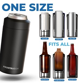 Frost Buddy Universal Can Cooler - Fits all - Stainless Steel Can Cooler for 12 oz & 16 oz Regular or Slim Cans & Bottles - Stainless Steel