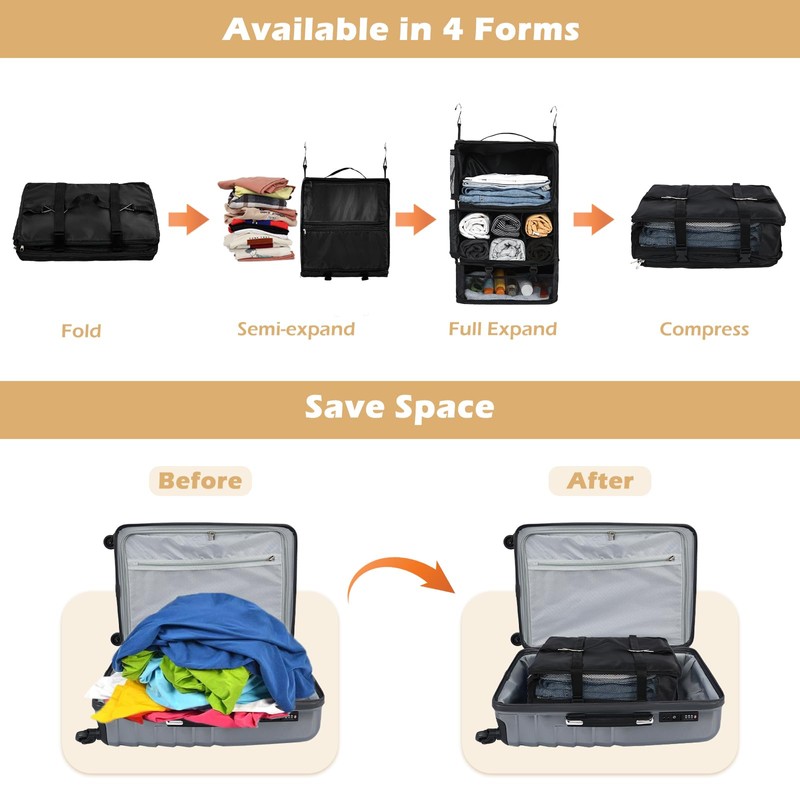 Surblue Hanging Shelves Travel Storage Bag Compression Packing Cube for