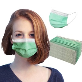 SP-LAMP Disposable 50 PCS Face Mask Made in USA 3-Ply Breathable Mouth Cover Protection (50 Pack, Green)