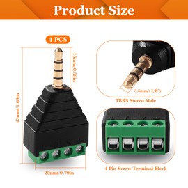KUOQIY 4 PCS 3.5mm Screw Terminal, 3.5mm Stereo TRRS Audio Video Male to 4 Pin Female Screw Terminal, Headphone Balun Solderless Converter Adapter with Screwdriver