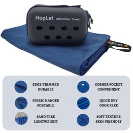 Hoplet Microfiber Camping Towel with EVA Case, Medium 20"x40" Super Absorbent and Quick Dry Travel Towel, Portable Beach Microfiber Towel Best for Hiking Sports Swimming Outdoors Gym (M Dark Blue)