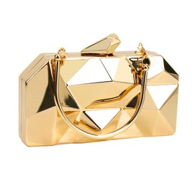 Reberomantic Women Lattice Pattern Metal Handbag Chain Geometric Evening Clutch Purse (U-tote gold)