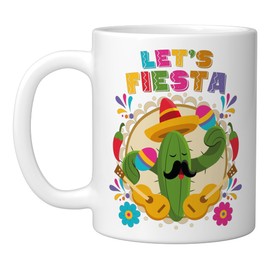 Lets Fiesta Cinco De Mayo with Guitar Cactus Sombrero Ceramic Mug, White
