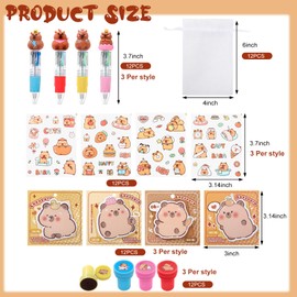 Xihaian Capybara Stationery Gift Set Multicolor Pens 4 in 1 Retractable Ballpoint Pens Sticky Notes Stickers and Organza Cute Kit Capybara Party Favors for Office School Kids Students Supplies (12)