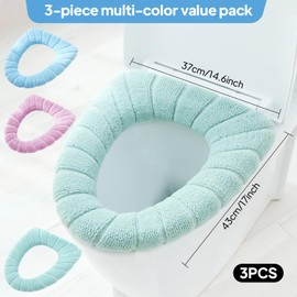 3pcs Bathroom Toilet Seat Covers, Soft Thicker Warmer Toilet Covers Set, Winter Toilet Covers, Comfortable Toilet Cushion Seat Cover, Washable, Easy Installation, Toilet Cover (Pink Green Blue)