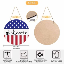 Beabes Welcome Wreath Sign for Farmhouse Front Porch Decor Patriotic Welcome Sign 12Inch Wooden Seasonal Decor Hanging Present