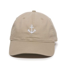 Anchor Baseball Cap Embroidered Cotton Adjustable Dad Hat Khaki
