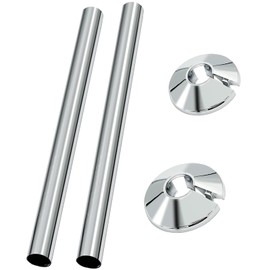 SVNR 2 PCS Radiator Pipe Covers and 2 PCS Collars Kit 2 Sets - 15mm x 200mm PVC Snap On Sleeves for Central Heating Pipes | DIY Home Improvement Accessories - Silver