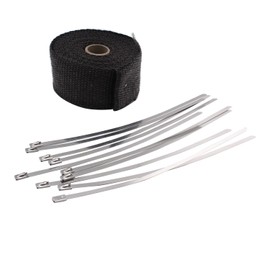 2 * 5M 2 ROLL Manifold Exhaust Header Pipe Black Fiberglass Heat Wrap Tape +20 Ties stainless steel zip ties