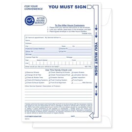 Automotive Night Drop Envelopes - 6" x 9" - Service Departments - 100 per Pack - Shrink Wrapped - Auto Car Dealerships