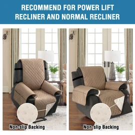 H.VERSAILTEX 100% Waterproof Electric Power Lift Recliner Cover for Elderly Non Slip Power Lift Recliner Chair Covers with Side Pocket Washable Large Recliner Covers, Khaki