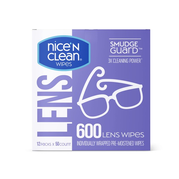 Nice 'n Clean SmudgeGuard Lens Cleaning Wipes (600 Total Wipes) | Pre-Moistened Individually Wrapped Wipes | Non-Scratching & Non-Streaking | Safe for Eyeglasses, Goggles, & Camera Lens