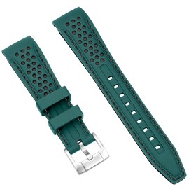 Kai Tian Durable Two Tone Silicone Curved Ends 20mm Racing Sport Rubber Watch Bands Strap Green(Black Stitch) for Men Women