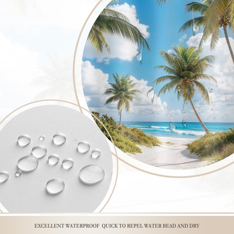 Glawry Beach Shower Curtain 72Wx72L Inches, Tropical Summer Seaside Bathroom