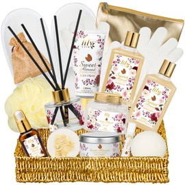 Mothers Day Gifts for Mom Spa Gift Basket Set for Women 17-Piece Almond Luxury Spa Gift Set Bath & Body Care Kit with Shower Gel, Body Cream | Valentine's, Christmas, Birthday Gifts for Her, Wife, Mom