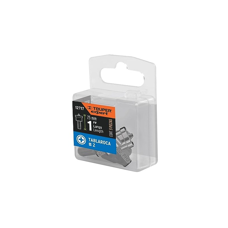 Truper Expert PUDE-1205, Estuche con 5 puntas cruz PH2 muro