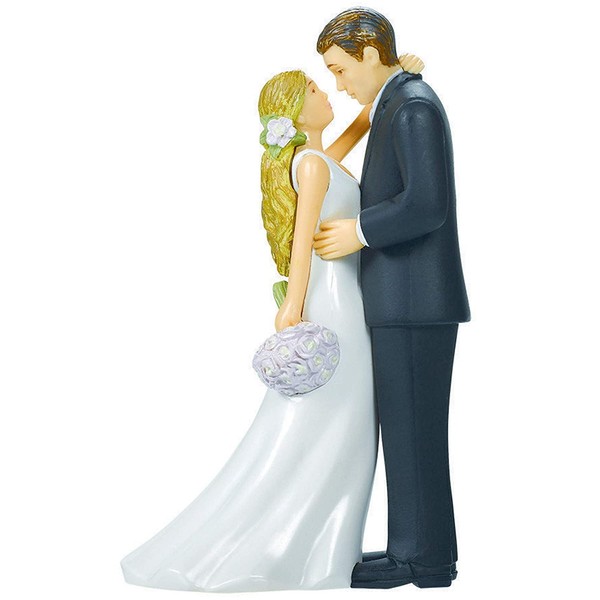 Bride & Groom with Bouquet Cake Topper | Wedding and Engagement Party, 4.5"