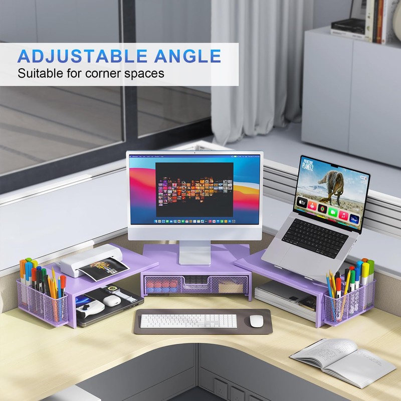 gianotter Dual Monitor Stand Riser, Desk Organizer With Drawer and