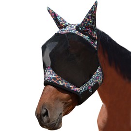 Harrison Howard Pro LumiVista Horse Half Face Fly Mask Large Eye Space with Ears UV Protection for Horse Iridescent Prints M