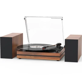 Vintage Record Player with External Speakers Belt-Drive Turntable for Vinyl Records Dual Stereo Speakers LP Players Support 3 Speed 3 Size Wireless Playback AUX Headphone Input Auto Stop Wood Red