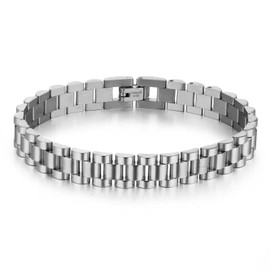 JSNOM Link Chain Bracelet for Men Women: Stainless Steel Wrist Link Bracelets with Gift Box, 8/10/12 mm Width, 8.3inch Length, Black Silver Gold Link Bracelets Gift for Man Woman (Silver, 12mm-20cm)