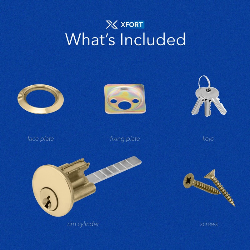 XFORT Polished Brass Rim Cylinder, Security 5 Pin Rim Cylinder