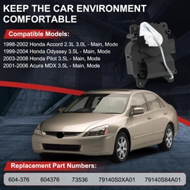 HVAC Heater Blend Door Actuator 604-376 for Honda 1998-2002 Accord 1999-2004 Odyssey 2003-2008 Pilot, 2001-2006 Acura MDX Main Heater Mode Motor, 79140S0XA01 AC Heater Air Vent Flap Actuator Motor