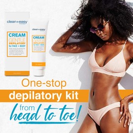 Clean + Easy Cream Gentle Depilatory for Facial and Full Body Hair Removal, Removes Hair From Fine to Coarse Unsightly Hair, Long Lasting Hair-Free Results, Perfect for Sensitive Skin, 4 oz 1-Pack