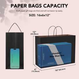 METRONIC 16X6X12 Inch Large Black Paper Bags 50 Pack, Kraft Gift Paper Bag with Handles, Shopping Bags for Small Business, Boutique, Gift Wrap, Bulk