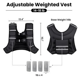 Fragraim Adjustable Weighted Vest for Women Men, 14-18lb Weight Vest with 4 Removable Iron Weights, Phone Holder and Back Pocket, Vest for Walking,Strength Training, Running - Black