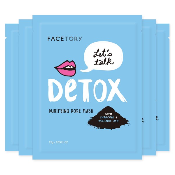FaceTory Let's Talk, Detox Purifying Charcoal Sheet Mask - Detoxifying and Purifying (Pack of 5)