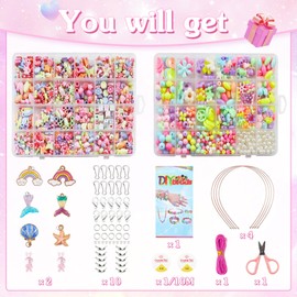 Galerie SV Perlen zum Auffädeln Kinder Schmuck 2 Boxen/48 Farben Geschenk für Mädchen, DIY Armbänder Selber Machen, Bastelnperlen Set Bastelset Kinder für Mädchen Kunsthandwerk Geburstagsgeschenk